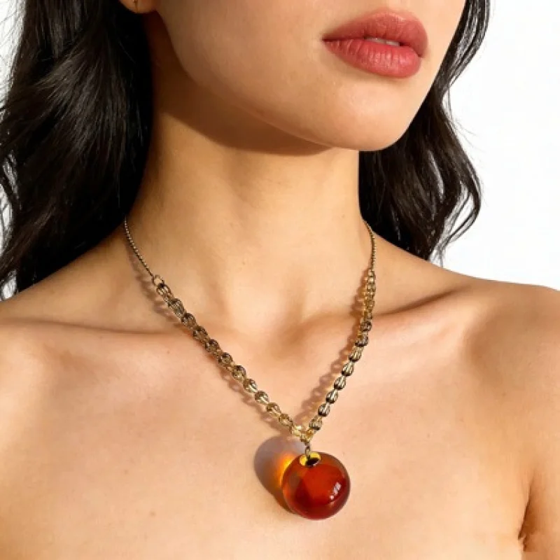 

16mm Mexican and Blue Amber S925 Silver Wheat Spike Tail Necklace Pendant Wine Red Gradient