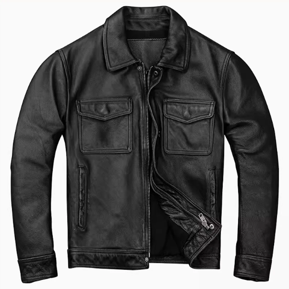 New Fashion Cow Leather Mans Jacket 6XL Plus Size Men's Cowhide Coat Automotive Overcoat American Designer Outdoor Topcoats