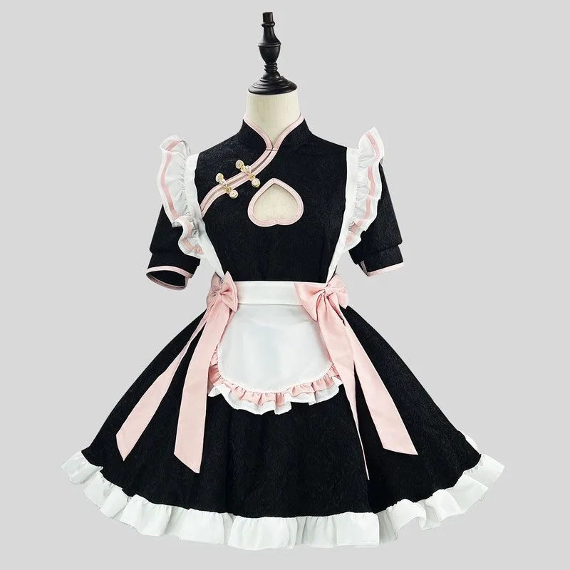 Cosplay Chinese style maid outfit lolita cos hollow new chinese cheongsam maid uniform suit dress