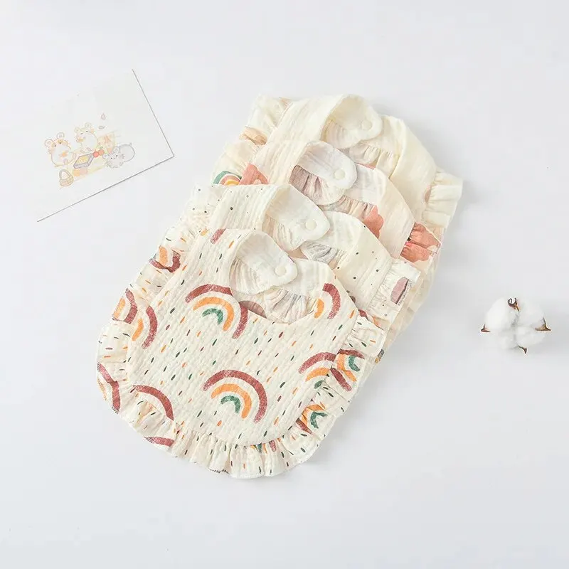 2pcs Baby Feeding Ruffle Floral Cotton Drool Bibs Soft Saliva Towel Newborn Toddler Kids Burp Cloth Infant Clothing Accessories