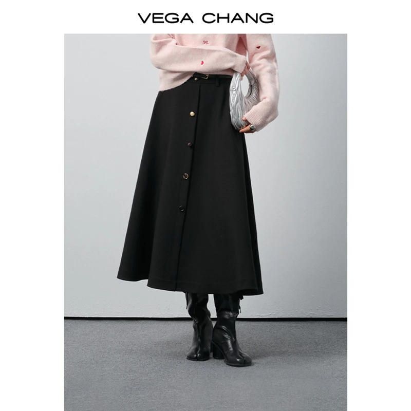 

Vega Chang, новая осенне-зимняя женская юбка с красочным дизайном на пуговицах, элегантная ретро-юбка-зонтик средней длины
