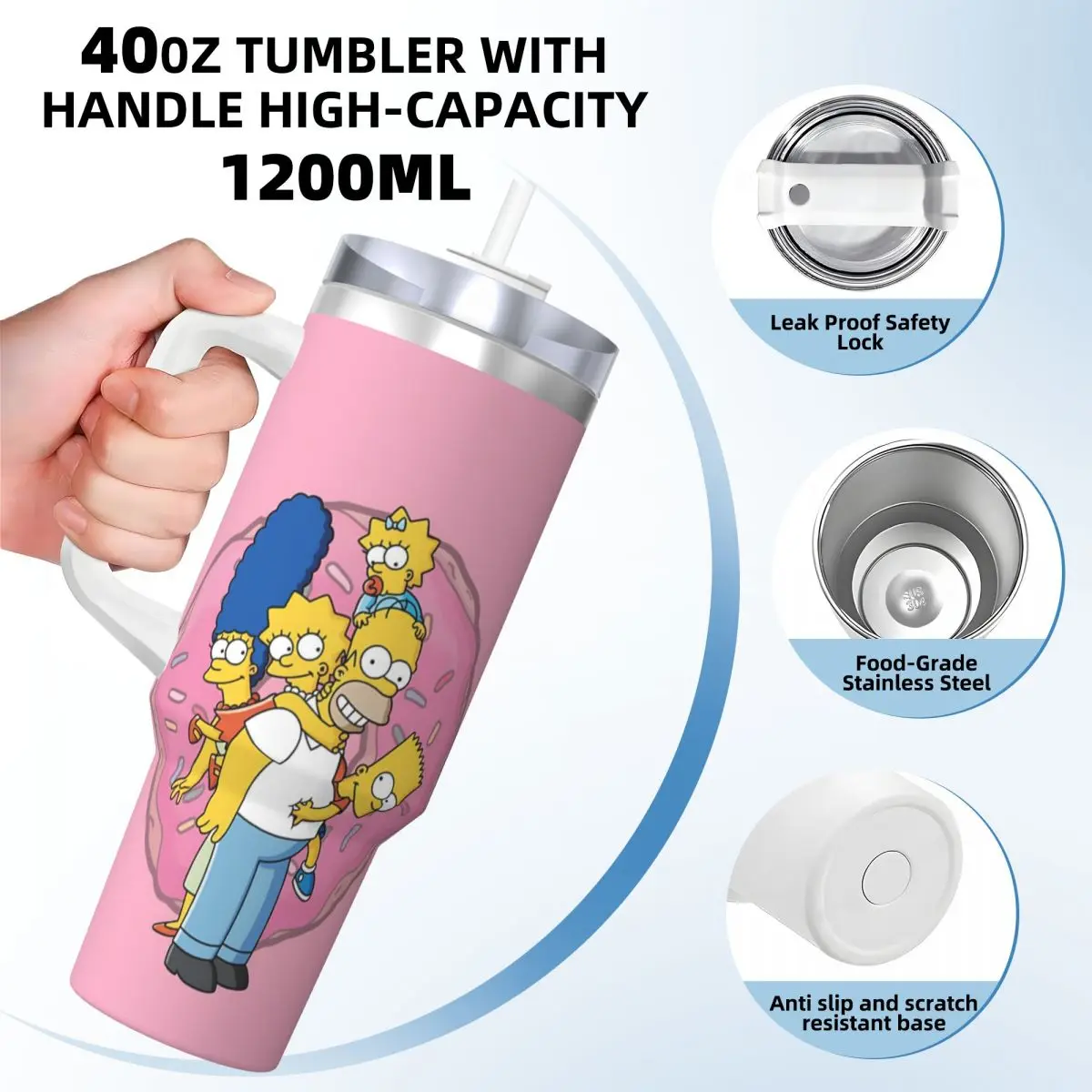 The Simpsons Family Stainless Steel Tumbler Travel Thermal Cups With Straws and Lid Large Mugs Cup Cold and Hot Water Bottle