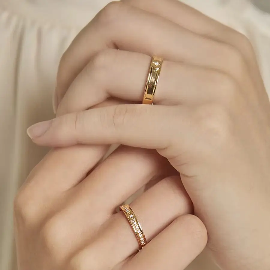 Moon Phase Inspired Designer Wedding Rings Set with Natural & Lab Grown Diamonds in 18K/14K/9K Gold & PT950