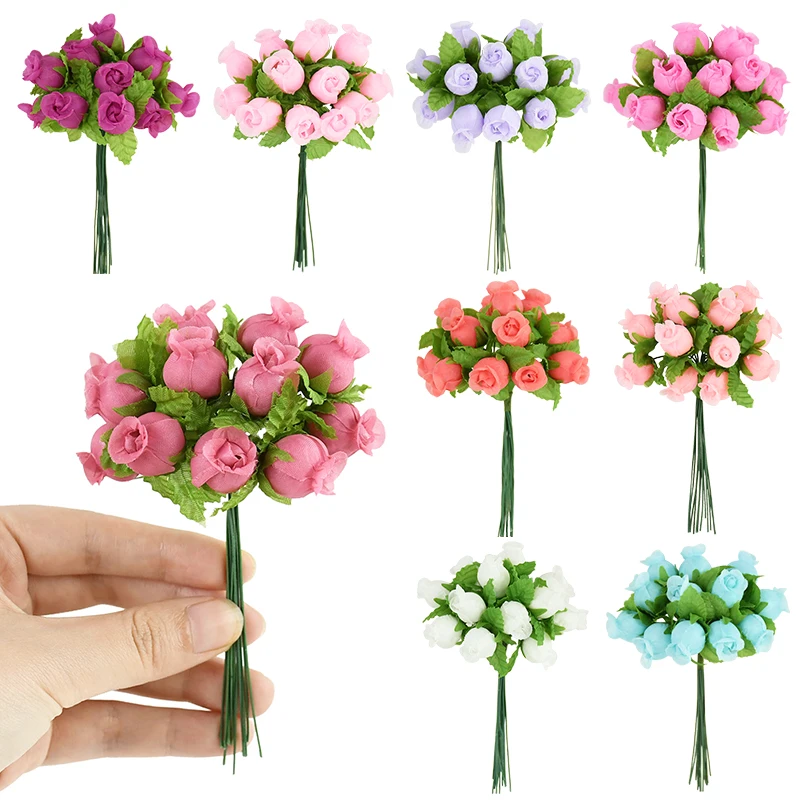 

72/144PCS Artificial Flowers Bouquet Mini Silk Rose Flower Heads Wedding Decoration Bride Diy Garland Scrapbook Gife Accessories