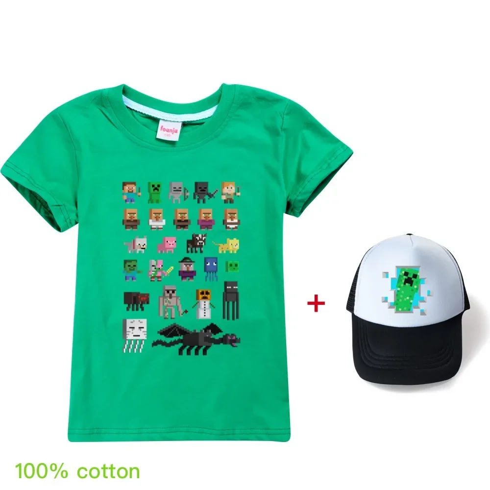 2024 Boys T-shirts 3D Cartoon Fashion Girls T-shirts Kids Clothes Summer Baby Boy Clothes Casual Cotton Children Tops Tee+Sunhat