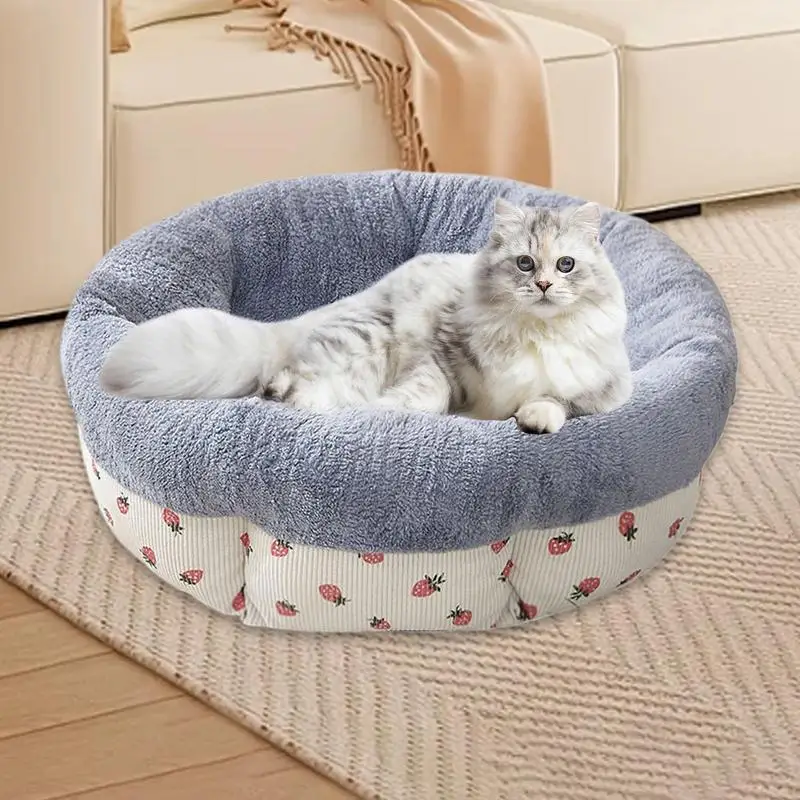 Cat Beds For Indoor Cats | Warm Round Donut Pet Bed For Cats Or Small Dogs | Machine Washable Calming Soft Cat Bed All Seasons