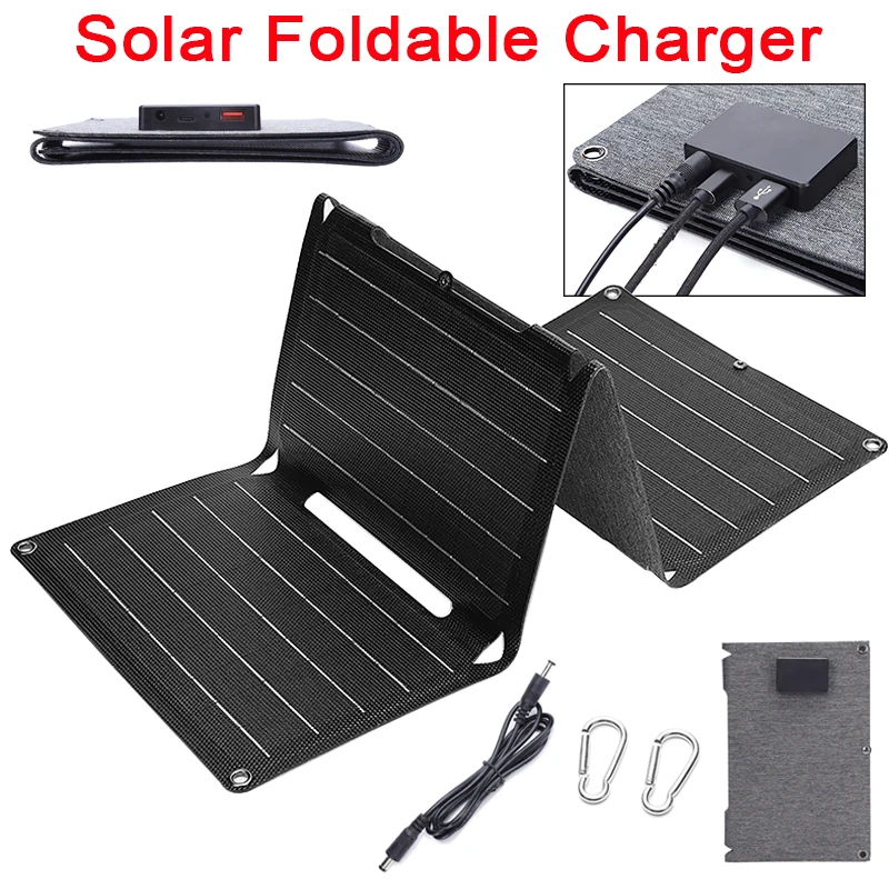 36W 4 Folds Flexible Solar Charger 5V/18V Portable ETFE Foldable Solar Panel with Type-C USB Ports for Outdoor Camping Hiking