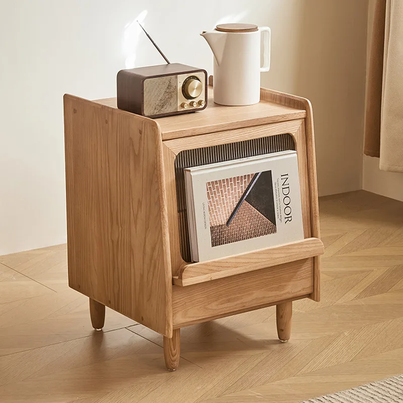 Solid wood bedside table Japanese simple storage cabinet ash wood corner cabinet bedroom small bedside cabinet storage