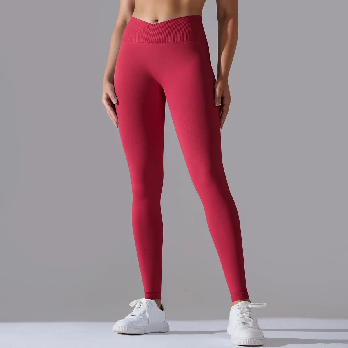 Seamless Knitted Yoga Pants Cross Waist Peach Hip Lift Yoga Running Cycling Pula Sports Leggings Breathable Fitness Pants