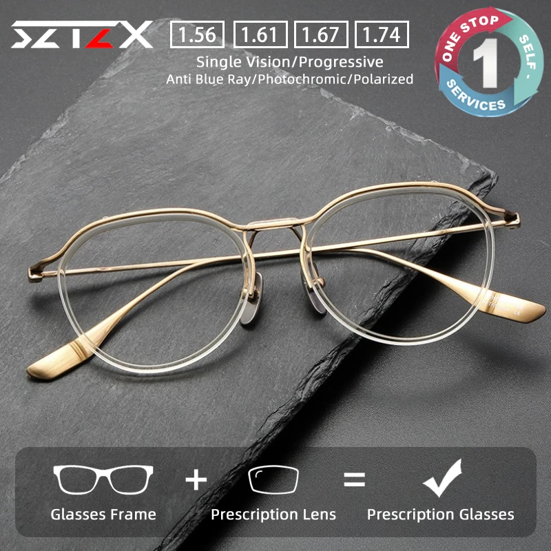 SZTZX Trendy Durable Prescription Glasses Blue Light Blocking Acetate Frame Titanium Temple Polygon Progressive Reading Eyewear