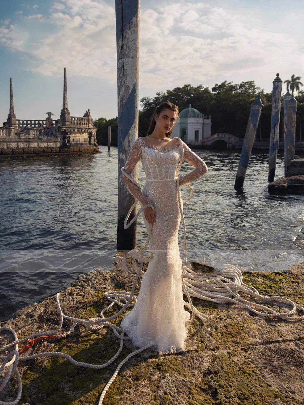 Flavinke Customized Mermaid Wedding Dresses Women Sweetheart Long Sleeves Bridal Gown Crystal Skirt Detachable Train Dresses