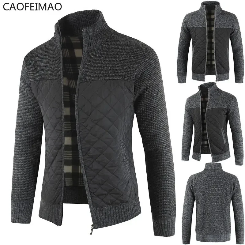 

Вязаный свитер 2025 Autumn Winter New Mens Jacket Slim Fit Stand Collar Zipper Jacket Men Solid Thick Warm Jacket Men Sweater