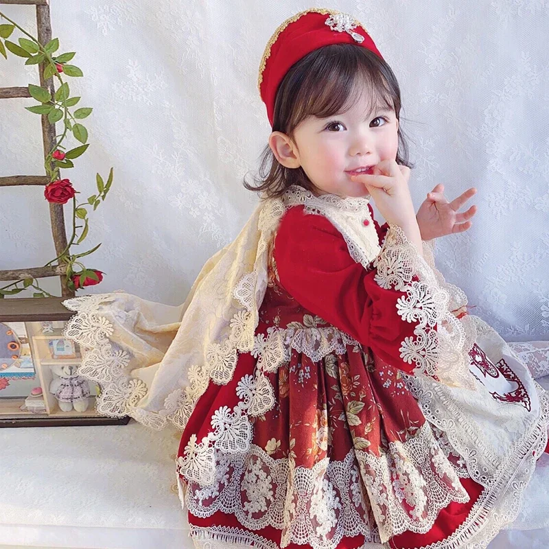 Winter New Girls Eid Lolita Dress Baby Girls Turkey Princess Dress New Year Festival Dress Spanish Children Party Birthday Gift