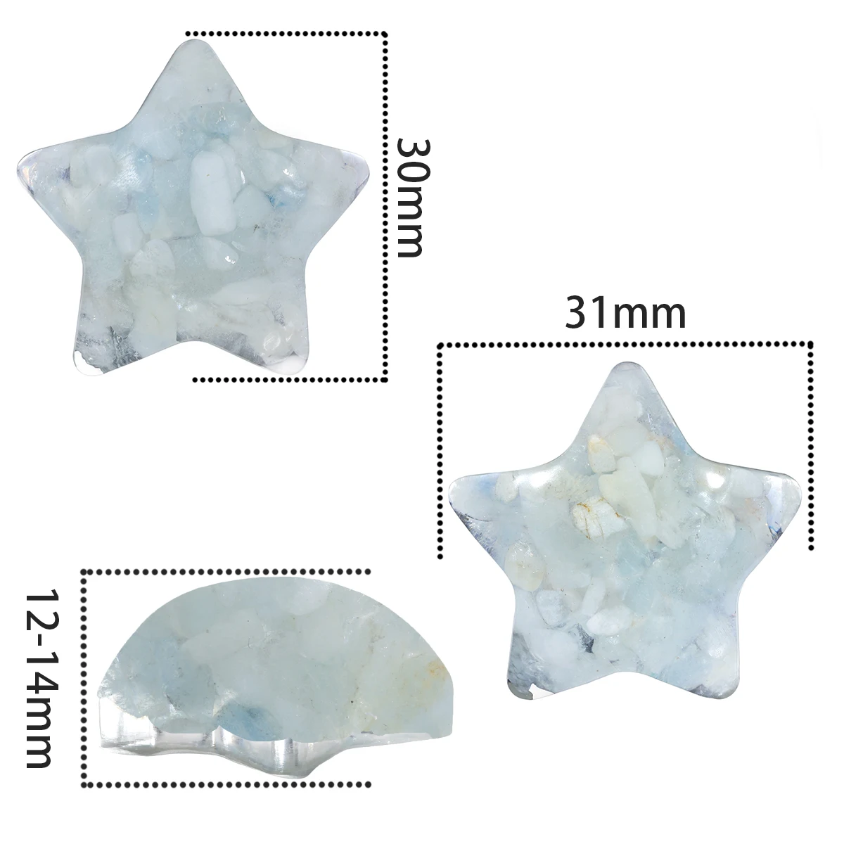 5Pcs/Lot Star Shape Worry Stones Crushed Stone Resin Orgone Puffy Star Natural Aquamarine Crystal Chips For Chakra Balancing