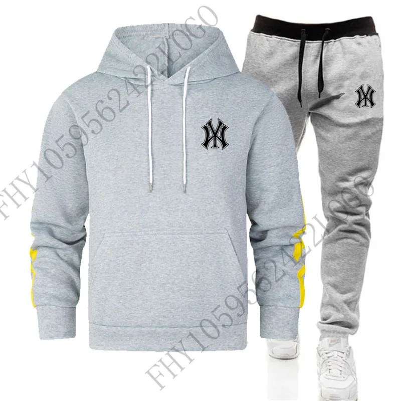 New loose autumn men's hoodie fashion crewneck street hoodie pants 2 sets casual men jogging fitness jumper + sweatpants