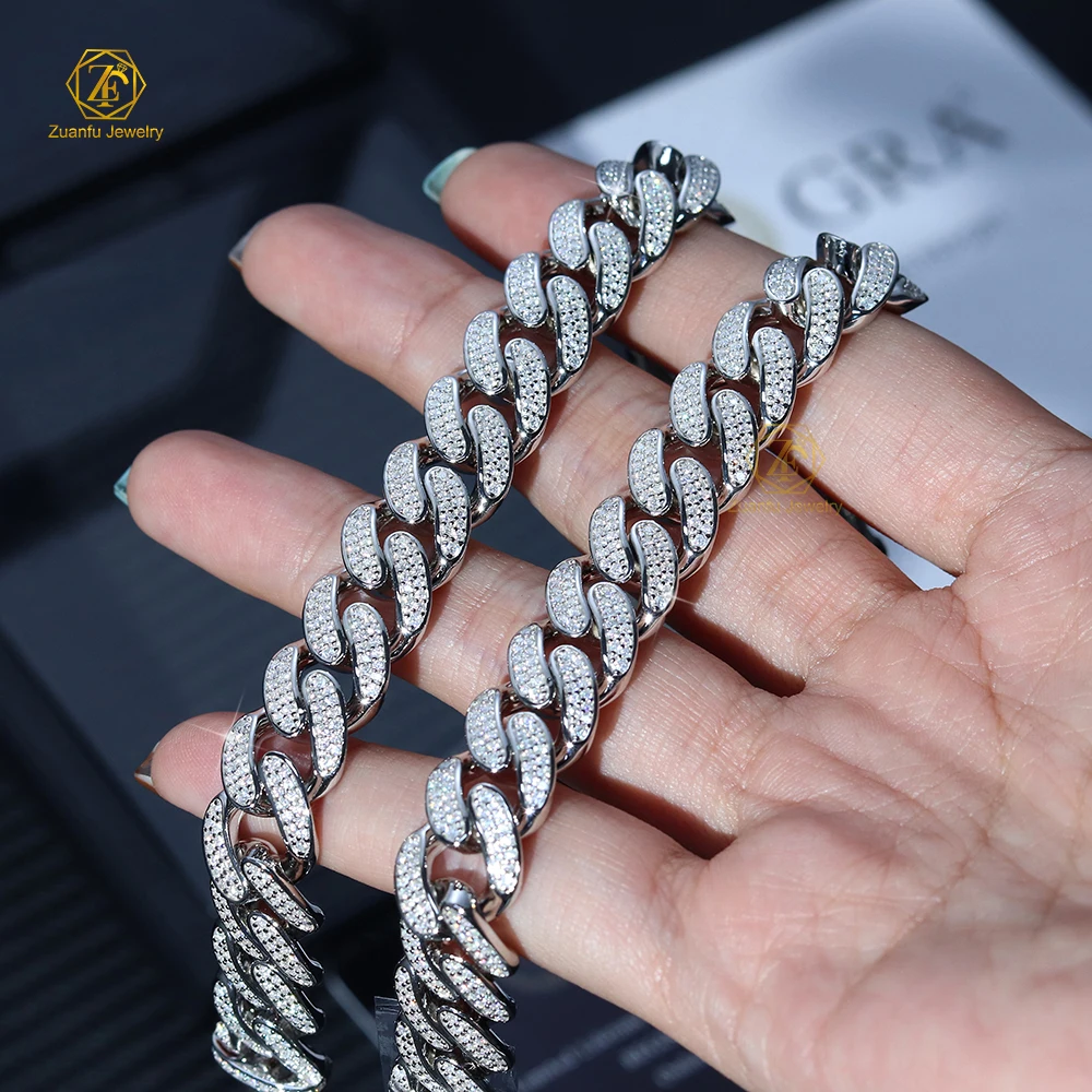 Hip Hop Jewelry Iced Chain Moissanite Clasp Cuban Link Chain 925 Sterling Silver 6/8/10/14/18mm Miami Cuban Bracelet