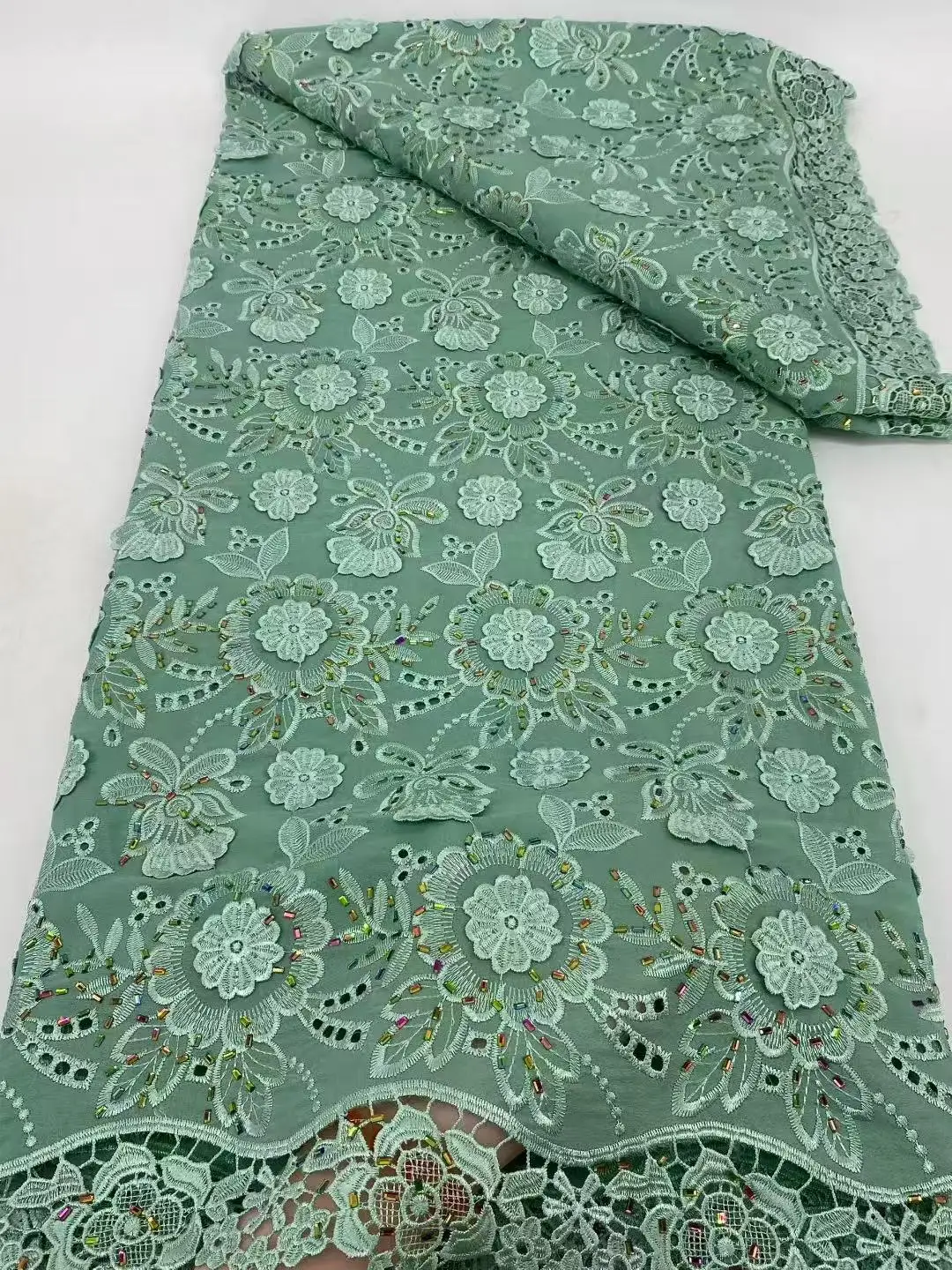 

French Guipure Cord Lace Fabric With Stones Newest Colorful African Water Soluble Lace Fabric for Women Dresses Materials