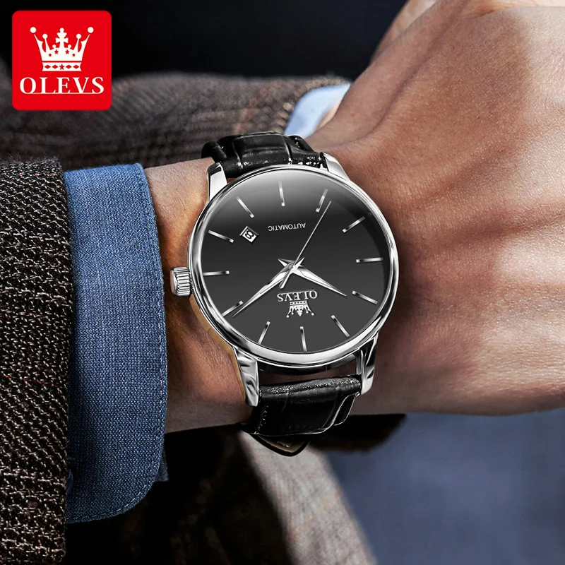 OLEVS 6725 Mens Watch Original Luxury Automatic Mechanical Watch Movement Waterproof Luminous Watch Single Calendar Design