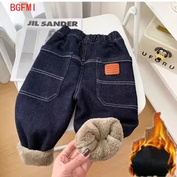 -15° 2-11Y Winter Clothes for Boy Children's Trousers Korean Elastic Pants One Piece Lamb Wool Jeans Warm Baby Kids Thick Pants