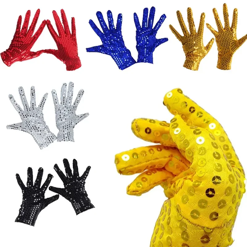 EDCRFV 1 Pair Men Women Sequin Gloves 5 Colors Stage Performance Gloves Dance Wear Accessories Shining Mittens