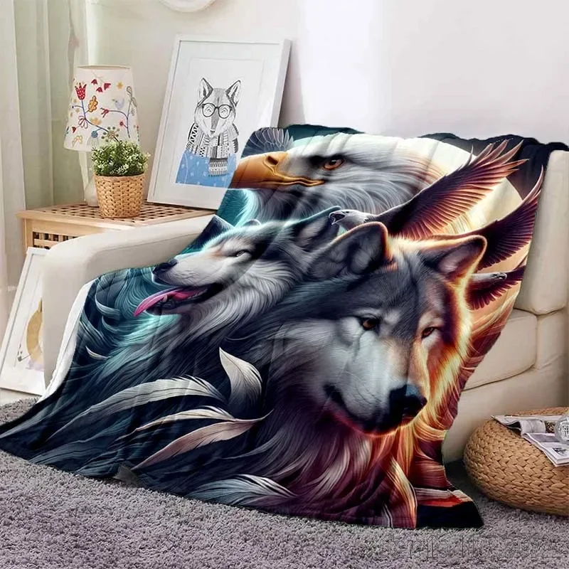 Eagle Lion Horse Wolf Fox Printed Blanket for Sofa Office Home Travel Soft and Comfortable Blanket for Adults and Children Gifts