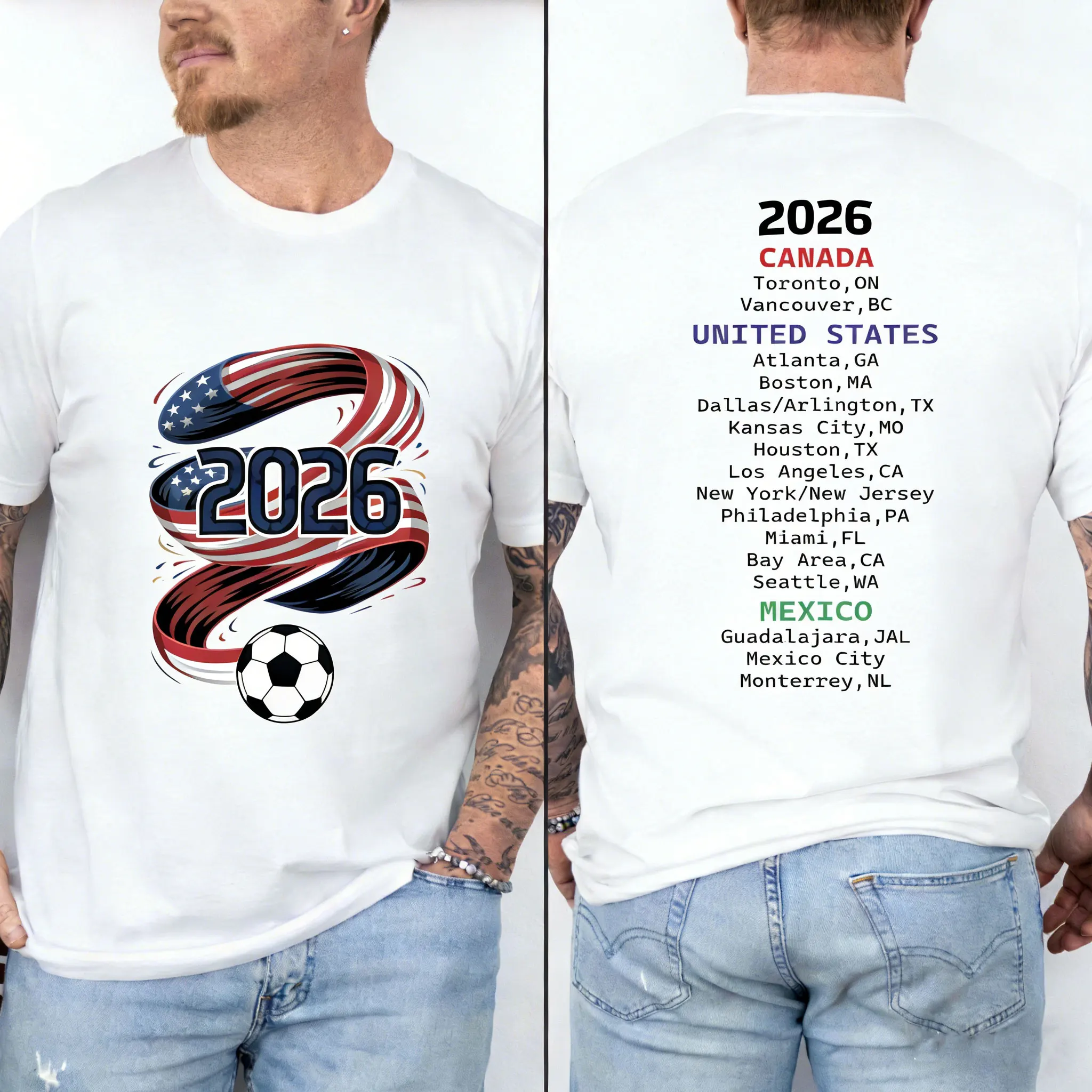 2026 Soccer Part Supplies T-shirts North America Soccer T-Shirt Host Cities List Soccer Fan Gift Shirt Apparel Graphic T Shirts