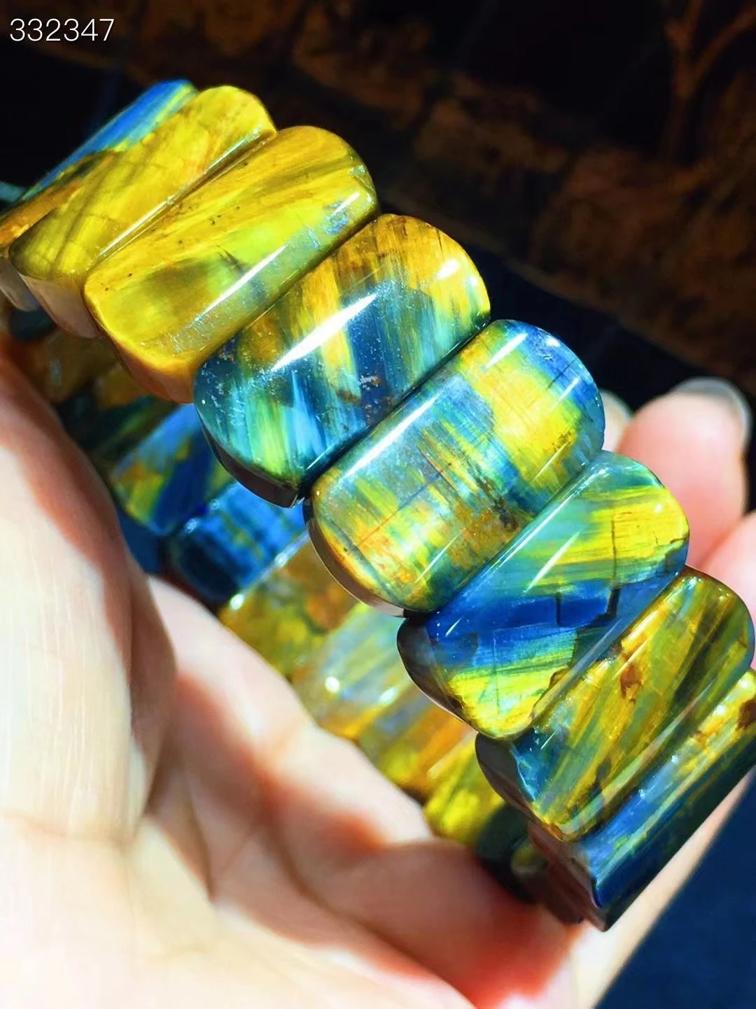 

Natural Yellow Blue Pietersite Rectangle Beads Bracelet Chatoyant Cat Eye 19.5x10x5.8mm Namibia Rare Stone AAAAAA