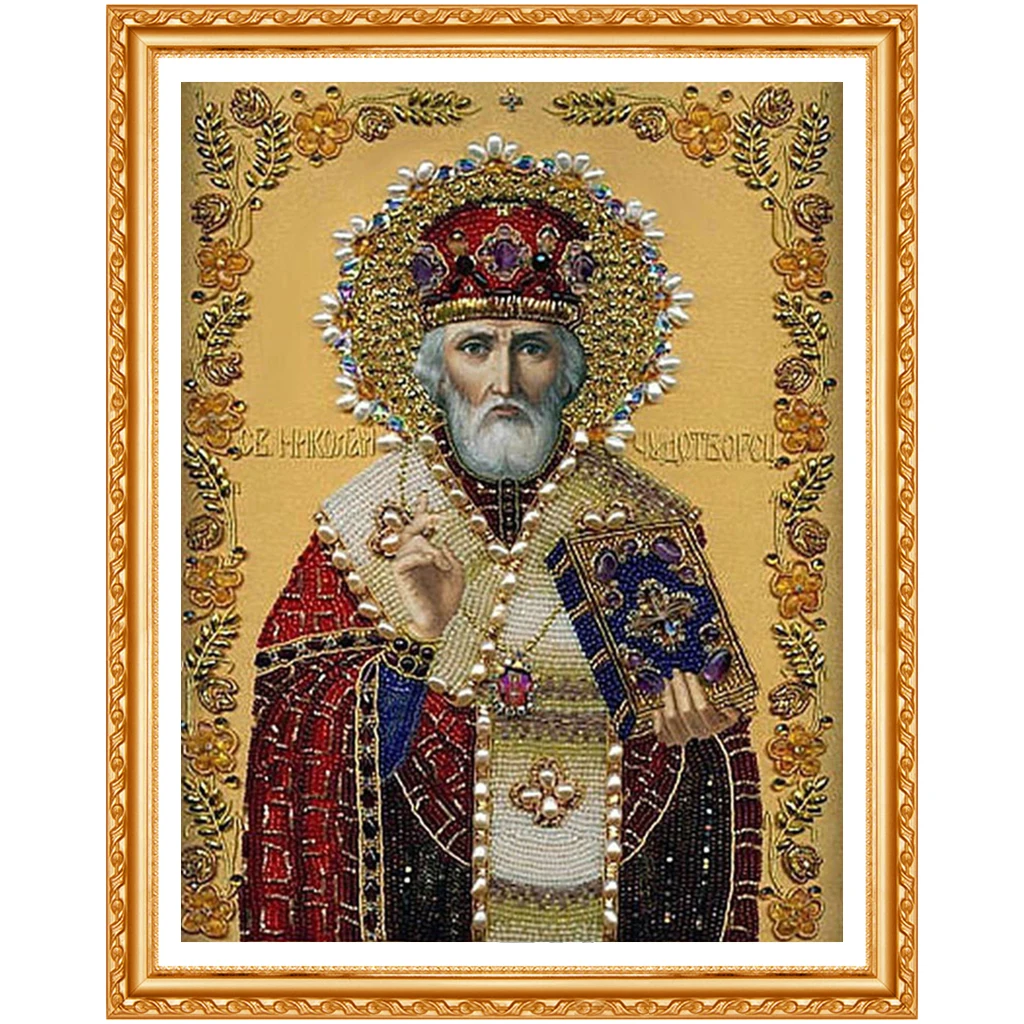 High Quality DIY diamond painting cross stitch religion St. Nicholas icon diamond embroidery 5D Inlaid decorative painting