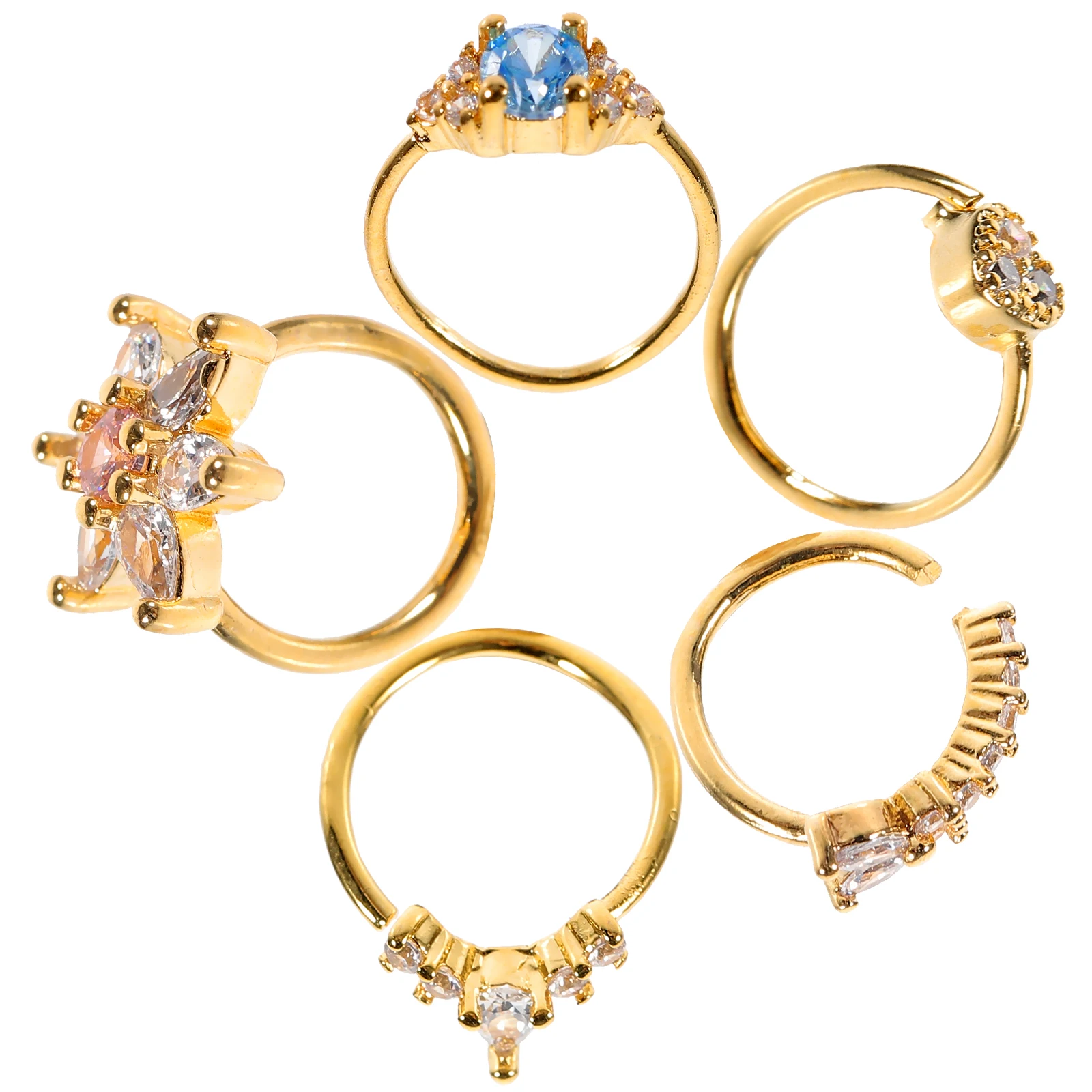 

5pcs Jewelry Fake Ring Copper Ring 18k Nose Cuffs For Women Gold Plated Zircon Adjustable Nose Cuffs for Women Gifts