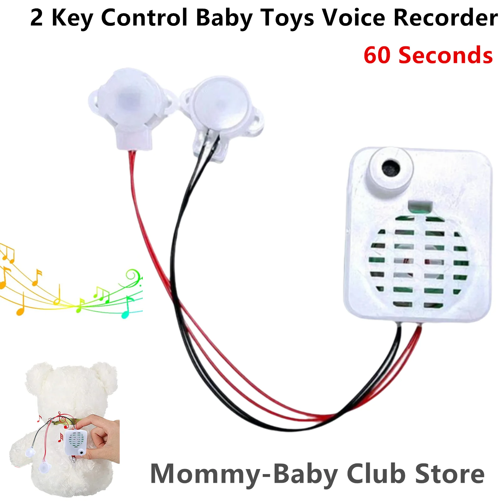 Stuffed Bear Voice Recorder 60 Seconds 2 keys Baby Dolls Voice Recorder Plush Toy Sound Module Music Player Box for baby Gifts