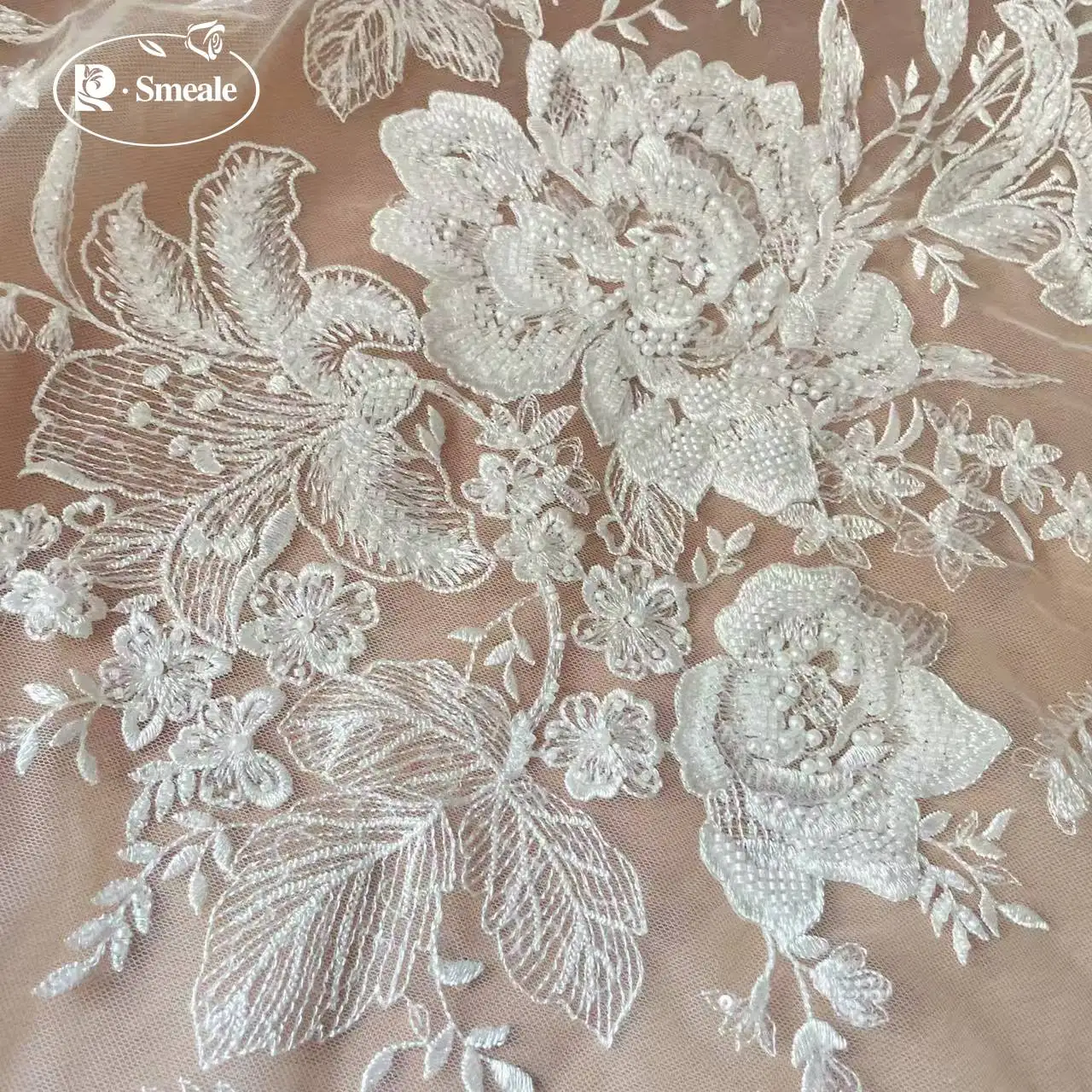 NEU Perlen Pailletten Hochzeitskleid Braut Big Flower Spitzenstoff. Rayon-Stickerei. DIY Nähzubehör RS 252283 – Detail 3