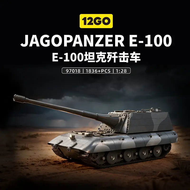 

1836PCS 97018 WWII Military Series German E-100 Tank Destroyer Model High Difficulty Assembly Building Blocks Boys Toy Gift