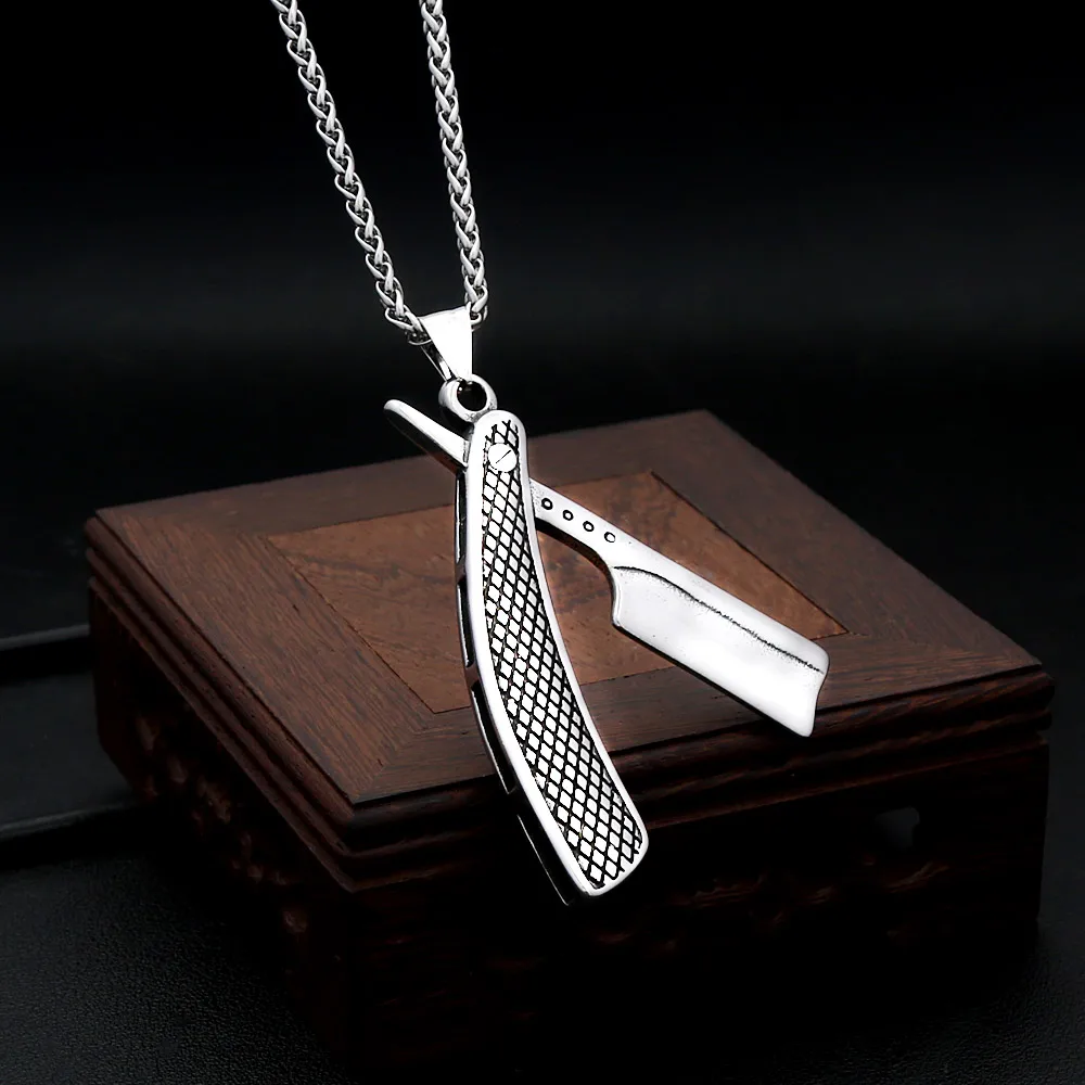 New Fashion Barber Razor Shape Stainless Steel Pendant Necklace Gothic Punk Hip Hop Trendy Jewelry Accessories For Men And Women
