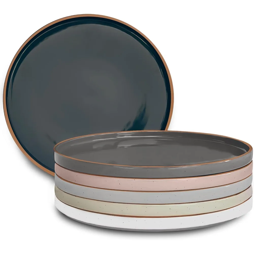 

Mora Ceramic Flat Dinner Plates Set of 6, 10.5 in High Edge Dish Set - Microwave, Oven, and Dishwasher Safe, Scratch Resistant,