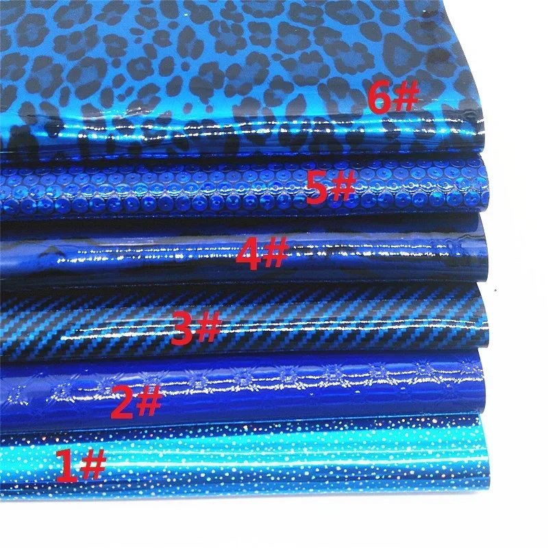 Blue Synthetic Leather Sheet Glossy Faux Leather Leopard Tiger Stripes Shimmer Faux Leather Sheet for DIY Craft 8.2