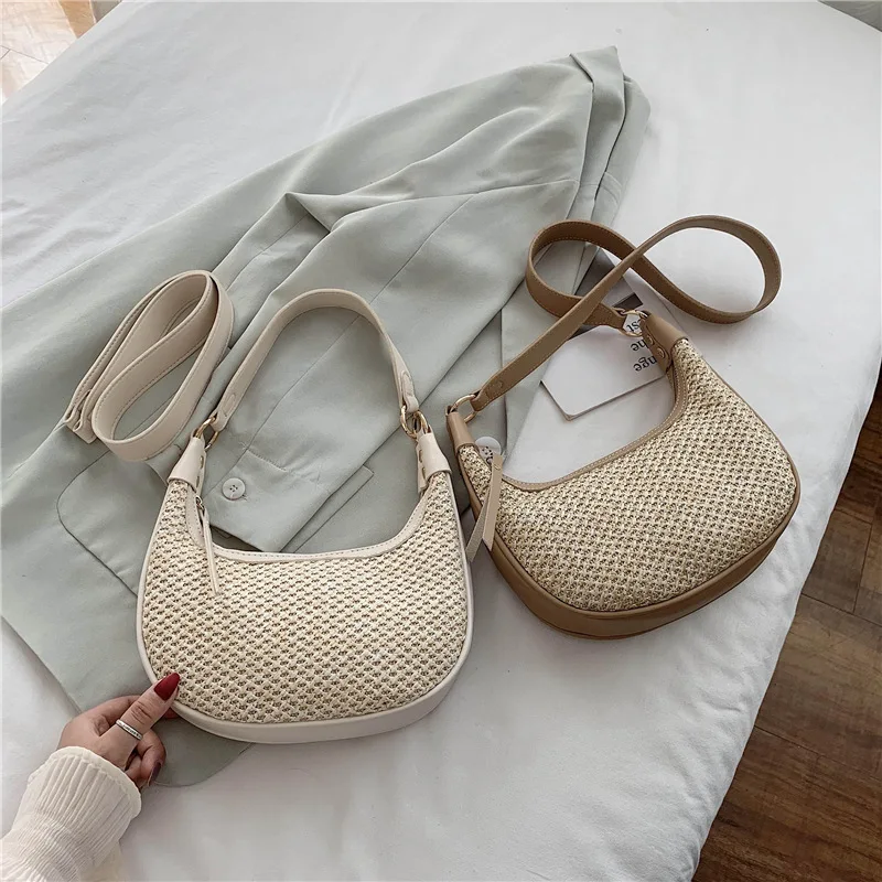 Straw Underarm Bag Leisure Holiday Shoulder Bag Women\'s Bag New Niche High-grade Fashion Elegant Crossbody Bag