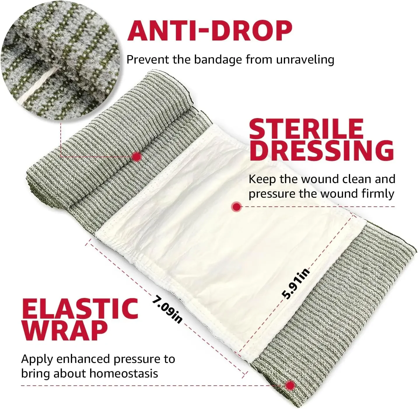 6inch Israeli Emergency Survival Bandage Trauma Care Hemostatic Wound Dressing Medical Sterile Packaging