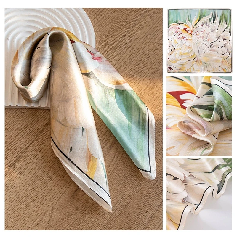 

53 см Высококачественный квадратный шарф из 100% шелка, роскошный декоративный ободок для волос с цветочным принтом, галстук, небольшой шейный платок для женщин