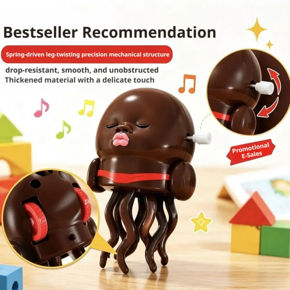 Wind Up Jellyfish Doll Clockwork Shaking Legs Toy Funny Octopus Wiggle Crawling Baby Music Sound Kids Party Gag Gifts