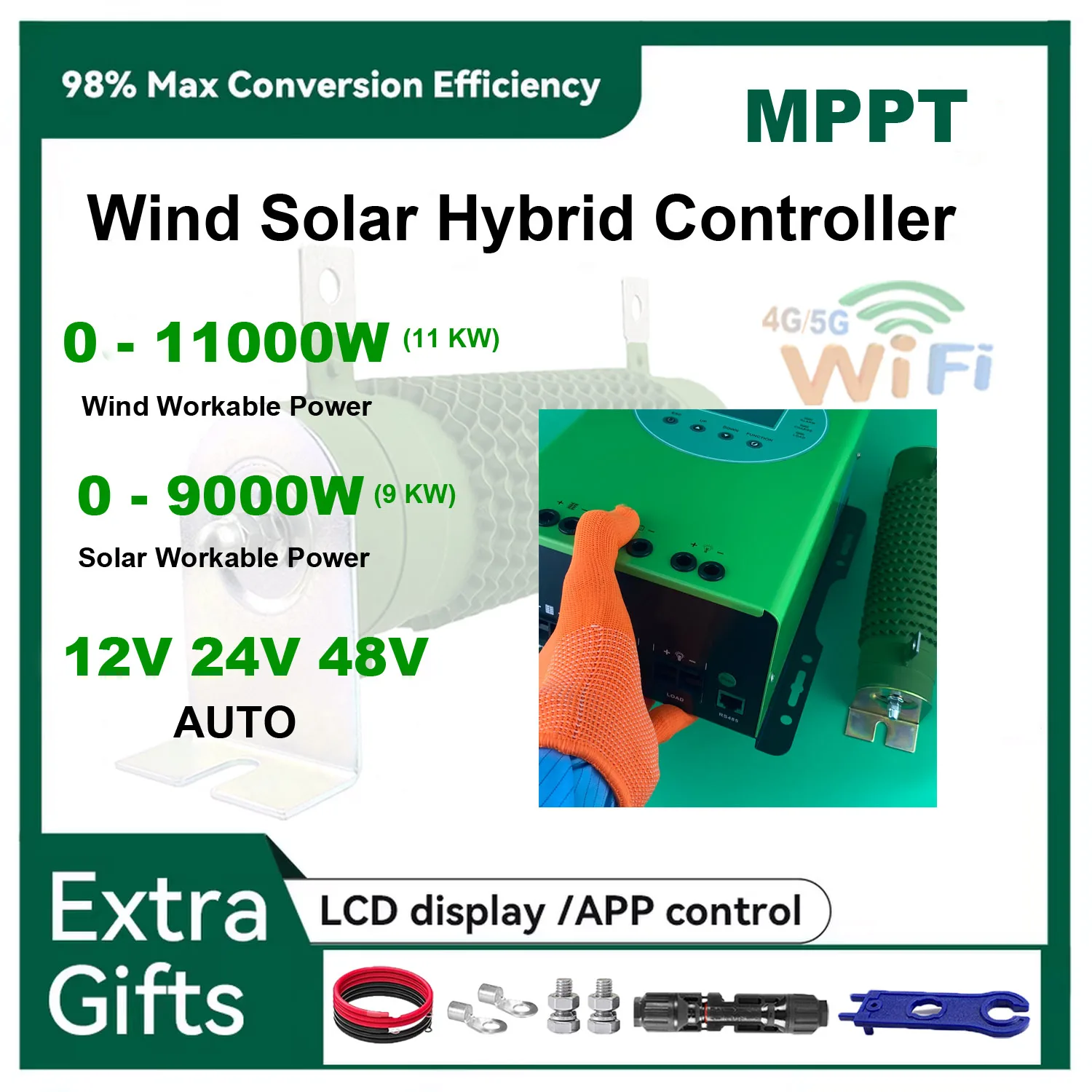

3000W 4kw MPPT Wind Solar Hybrid Controller Regulator Auto Match 12V 24V 48V Wind 8kw 5000W PV 3000W 6kw Optional wifi APP