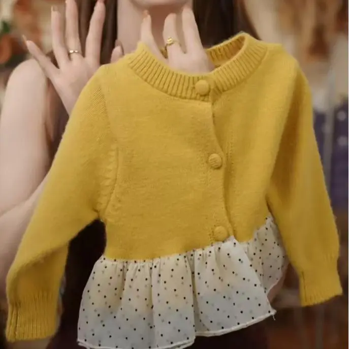 Children's knitted Korean cardigan jacket 2026 new style children trendy polka dot sweater and knitted sweater