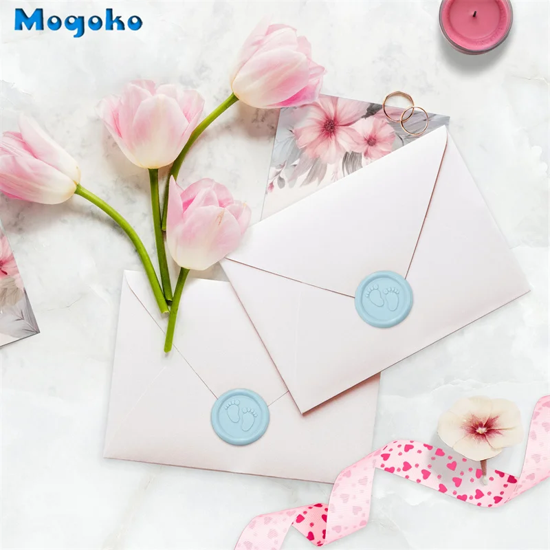 Mogoko Baby Foot Wax Seal Stickers Envelope Invitation Cards Seals Self Adhesive Wax Sticker Baby Footprints For Birthday Party