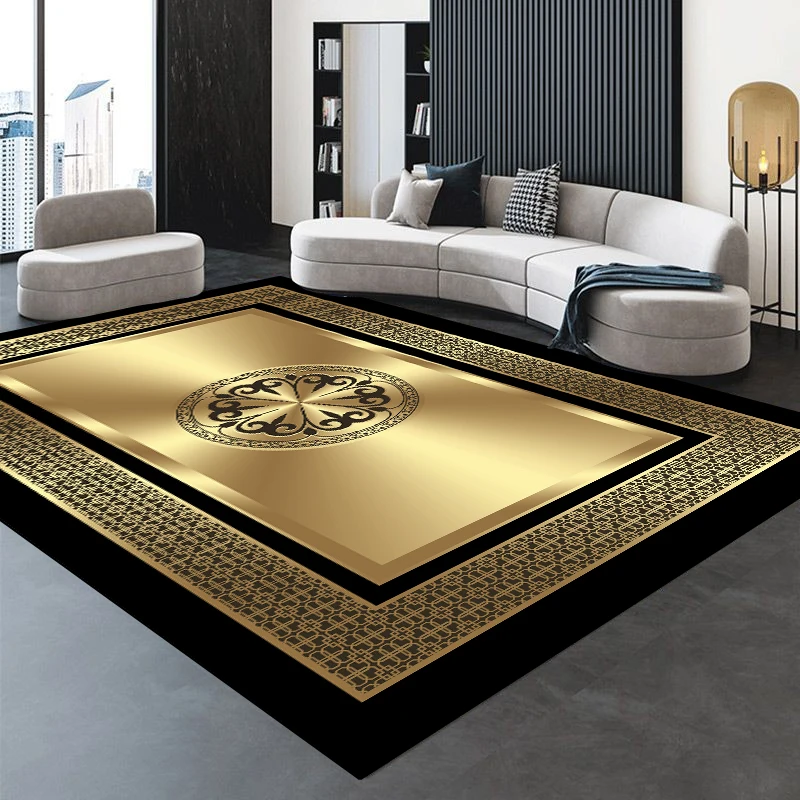 Modern Golden Luxury Carpet Large Living Room Decoration Home Rugs Non-slip Bedroom Mat Customizable Coffee Table Lounge Rugs