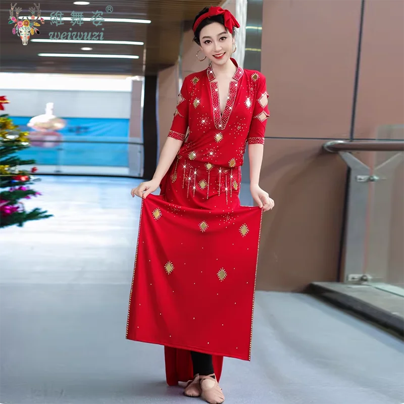 Abito da Danza del Ventre Avanzato con Diamanti per Donna Adulta, Costume da Spettacolo Shaabi Baladi Saidi, Abbigliamento per Danza Orientale
