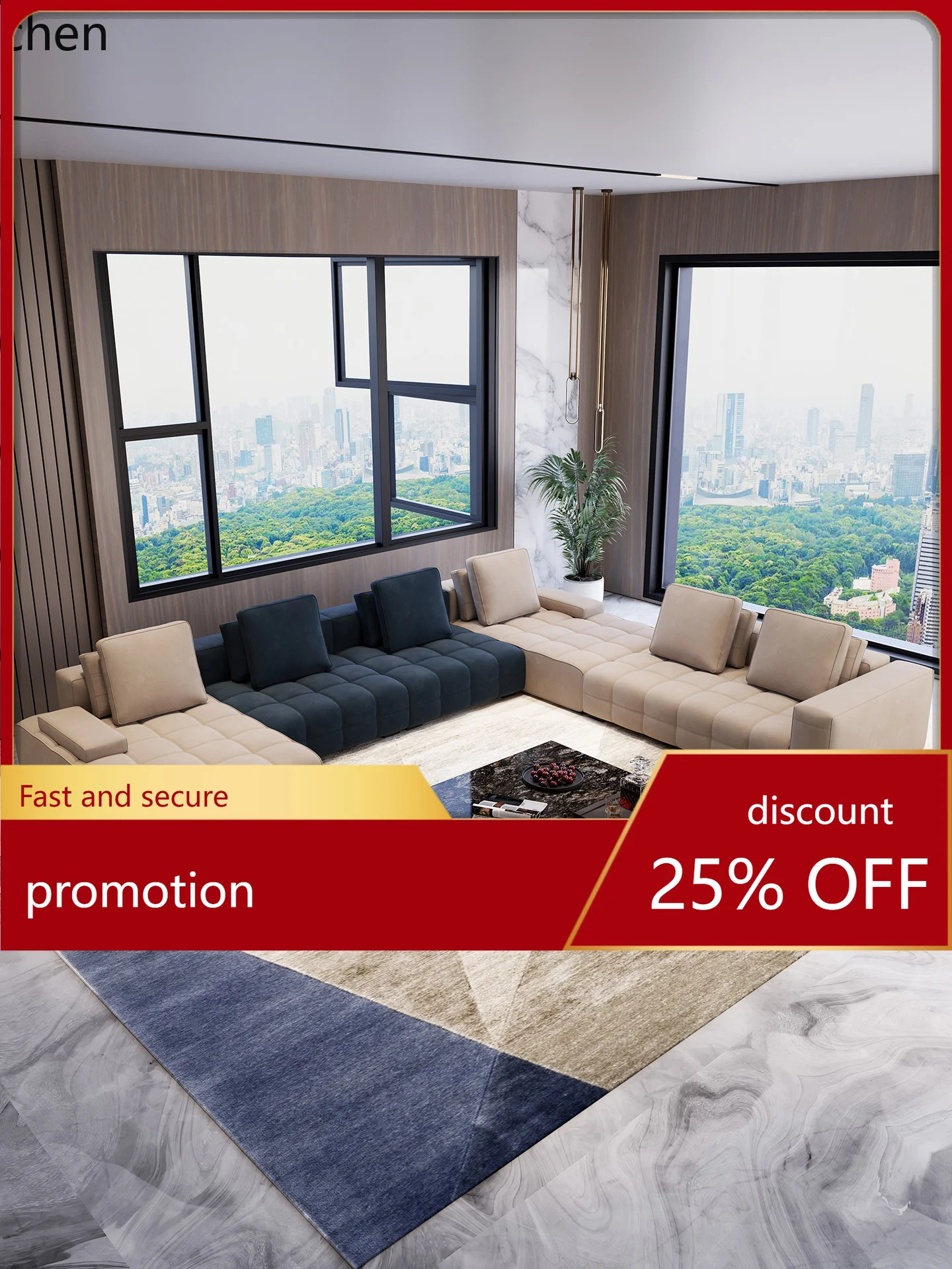 

ZML Fabric Sofa Living Room Large Apartment High-End Villa Large Flat Corner Sofa Set