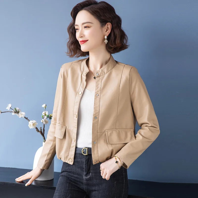 Veste en cuir de style parfumé pour femme, cuir non Conté, petit revers à la mode, élégant, printemps et automne 2024