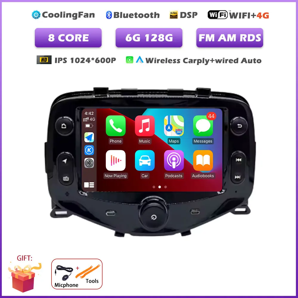 Android 16 Auto Autoradio voor Toyota Aygo Peugeot 108 Citroen C1 2014-2021 Multimedia Videospeler Navigatie Stereo GPS apparatuur
