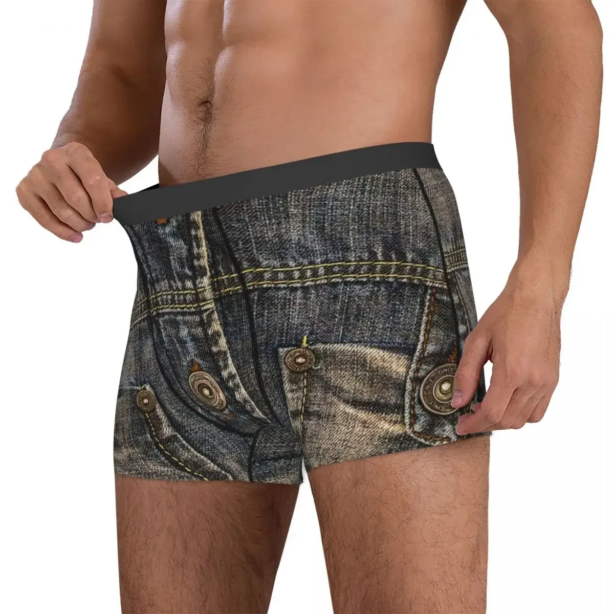 Boxer Underpants Shorts Two Pocket I Love Bluejeans Panties Men Ventilate Underwear for Homme Man Boyfriend Gift