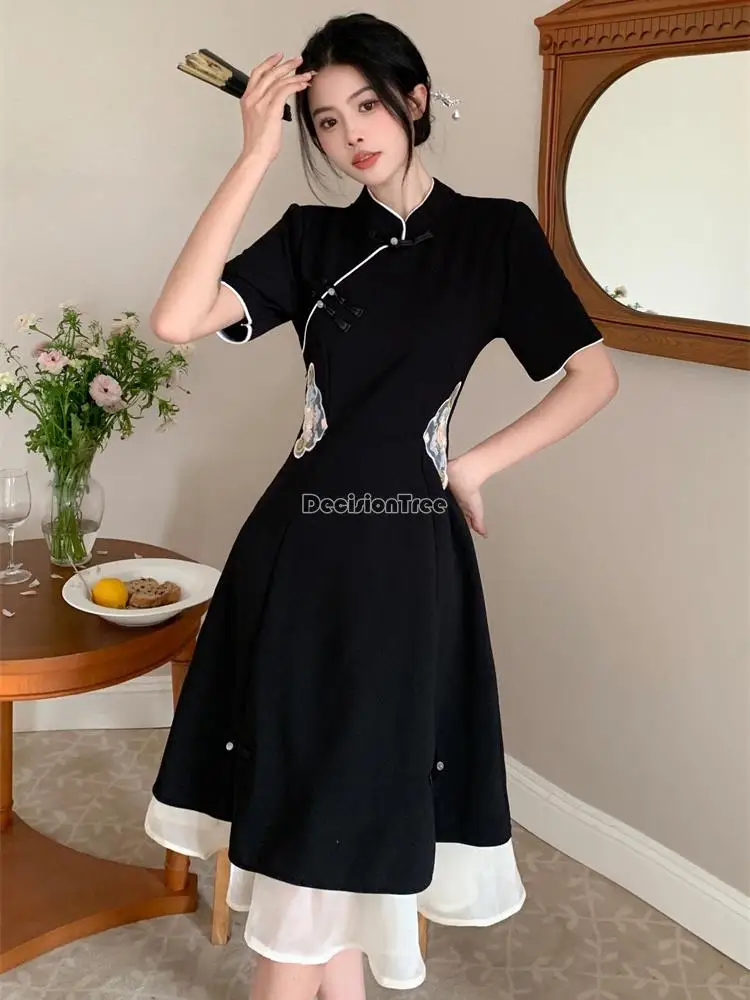 2025 chinese improved hanfu cheongsam dress women a line qipao new fashion style short sleeve casual daily lady cheongsam dress