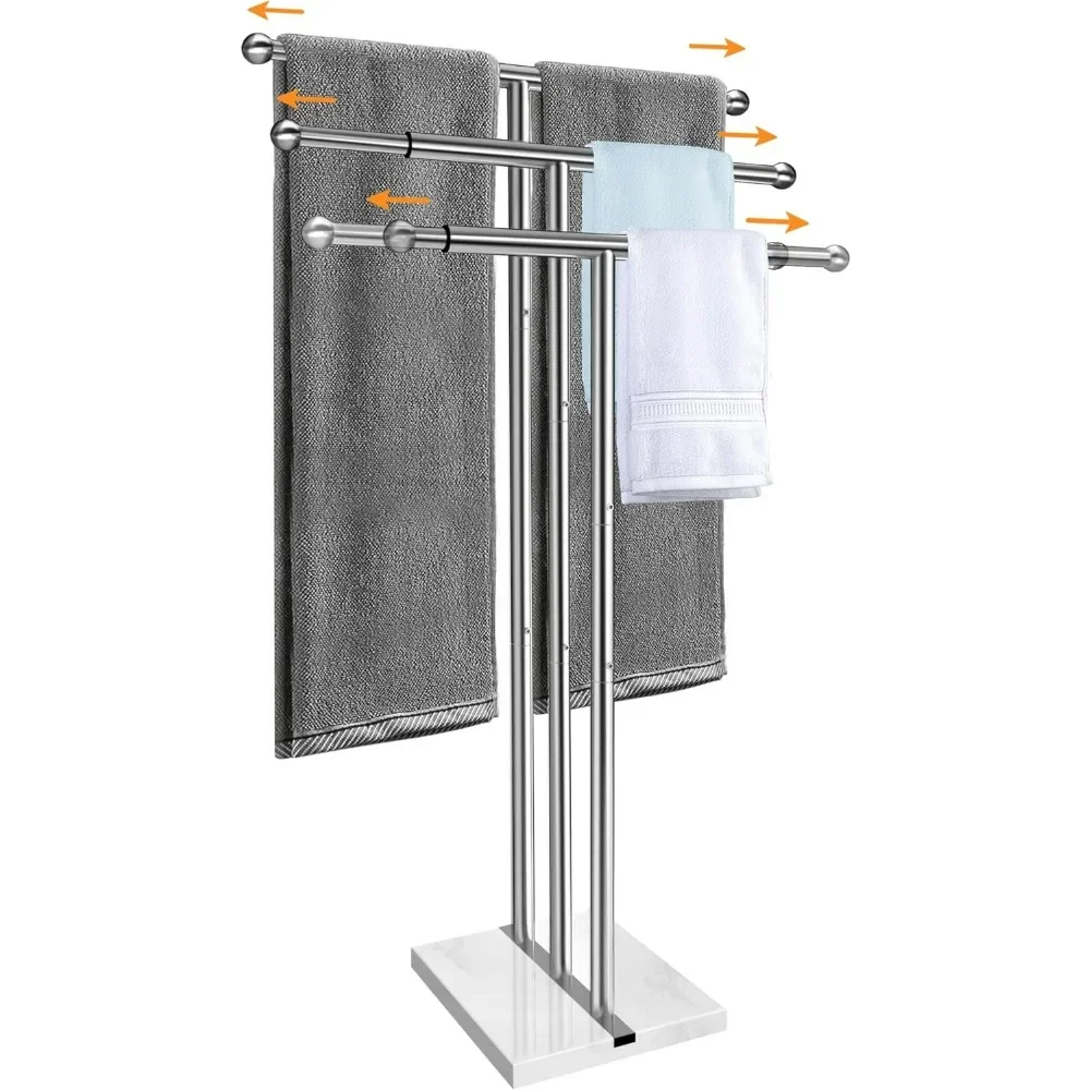 

40 inch vertical towel rack, weighted marble base, adjustable width, 3 layers, stainless steel brushed finish